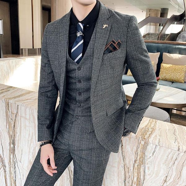 men's suits & blazers 3 pieces dress men plaid wedding groom tuxedos single button slim fit business formal wear 5x, White;black
men's suits & blazers 3 pieces dress men plaid wedding groom tuxedos single button slim fit business formal wear 5x, White;black