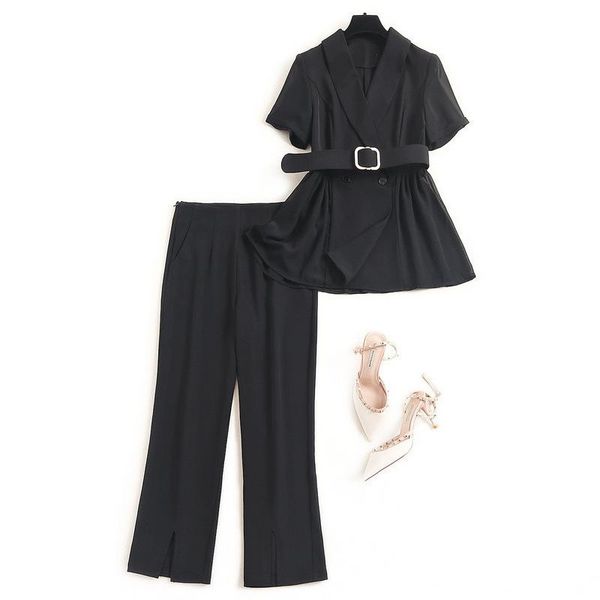 women's two piece pants and office lady set double breasted with sashes + calf-length matching sets, White
women's two piece pants and office lady set double breasted with sashes + calf-length matching sets, White