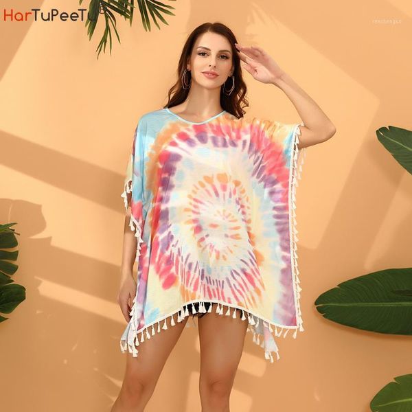 women's swimwear tie-dye bikini beach dress women summer 2021 loose cover ups tassels decorate oversize batwing sleeve pullover beachwe, White;black
women's swimwear tie-dye bikini beach dress women summer 2021 loose cover ups tassels decorate oversize batwing sleeve pullover beachwe, White;black
