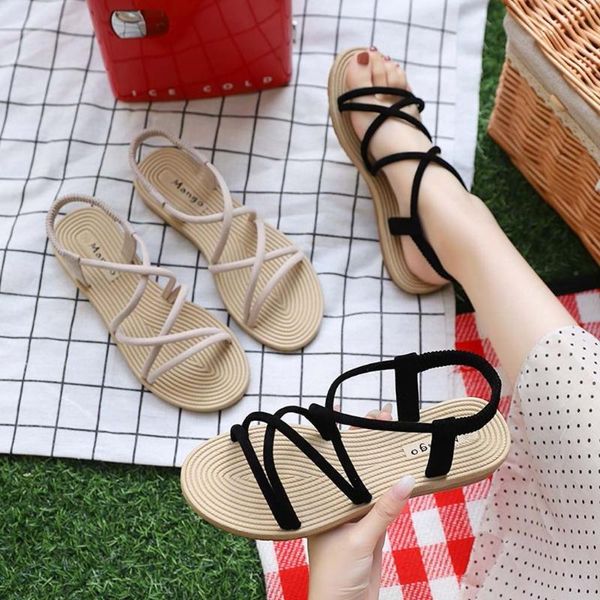 sandals summer women solid flock crossed thin bands open toe flat elastic band casual shoes sandalias, Black
sandals summer women solid flock crossed thin bands open toe flat elastic band casual shoes sandalias, Black