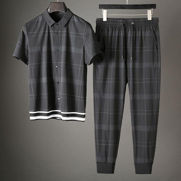 men's tracksuits diylive summer high-end plaid two-piece suit fashion lapel short-sleeved sports and leisure, Gray
men's tracksuits diylive summer high-end plaid two-piece suit fashion lapel short-sleeved sports and leisure, Gray