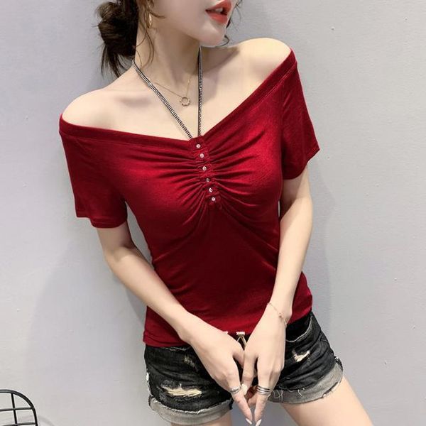 women's t-shirt 2021 summer slim solid color t-shirts female fashion short-sleeved slash neck crop tee x291, White
women's t-shirt 2021 summer slim solid color t-shirts female fashion short-sleeved slash neck crop tee x291, White