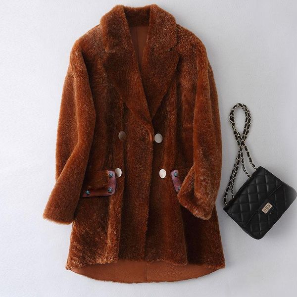 women's leather & faux winter fur outer cover of korean edition medium-length overcoat, Black
women's leather & faux winter fur outer cover of korean edition medium-length overcoat, Black