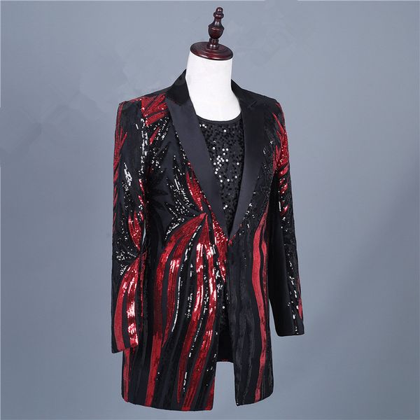 shining black red sequined long coat suit jackets tide male singer host performance costume stage sequins show blazers overcoat
shining black red sequined long coat suit jackets tide male singer host performance costume stage sequins show blazers overcoat