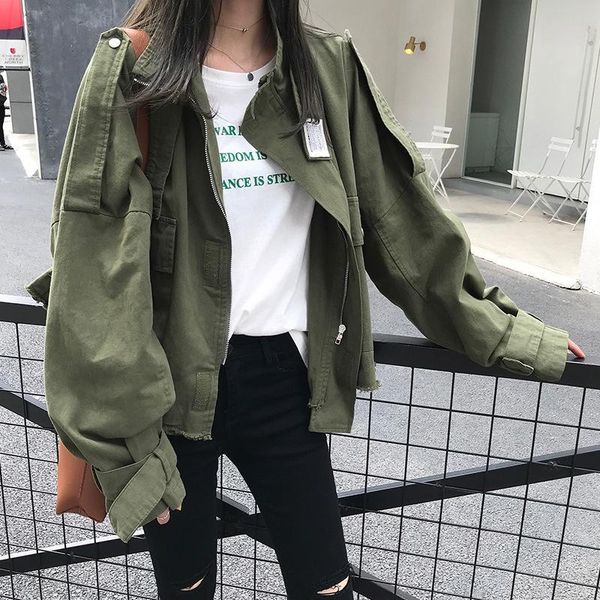 women's jackets armygreen bomber jacket women spring autumn short coat fashion pocket long sleeve zipper basic female loose harajuku, Black;brown
women's jackets armygreen bomber jacket women spring autumn short coat fashion pocket long sleeve zipper basic female loose harajuku, Black;brown