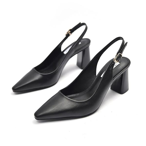 women shoes female heel sandals pumps pu mules sling back 2021, Black