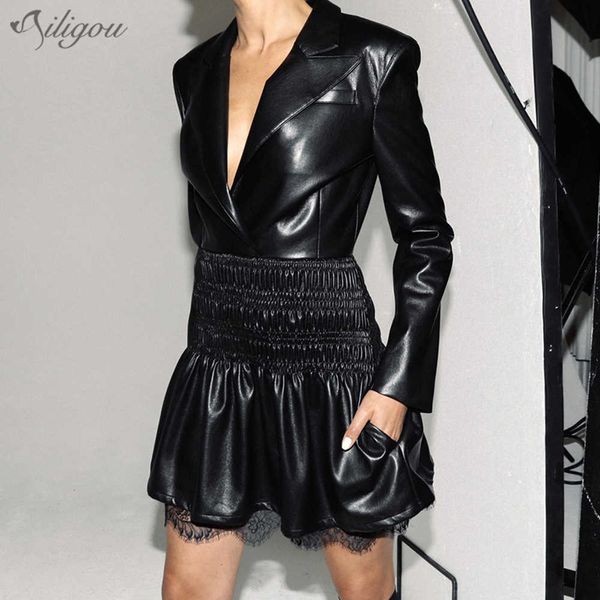 ladies a-line black long-sleeved fashion v-neck pu leather mini draped lace celebrity party dress 210527, Black;gray
ladies a-line black long-sleeved fashion v-neck pu leather mini draped lace celebrity party dress 210527, Black;gray