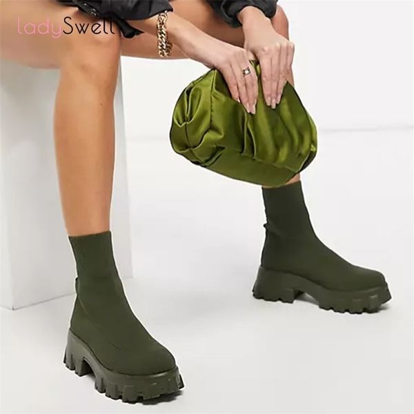 ladyswell red chunky sole platform sock boots stretch fabric shoe mid-calf thick heel chelsea biker booties 211105, Black
ladyswell red chunky sole platform sock boots stretch fabric shoe mid-calf thick heel chelsea biker booties 211105, Black
