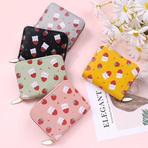 card holders 2021 short wallet for women's cute print cartoon bear strawberry soft leather purse female money coin bag holder clutch, Brown;gray
card holders 2021 short wallet for women's cute print cartoon bear strawberry soft leather purse female money coin bag holder clutch, Brown;gray