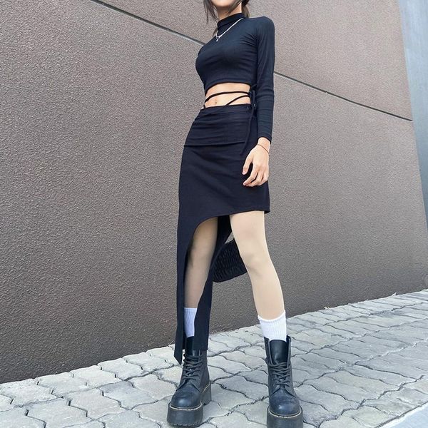 black harajuku high waist skirts women irregular wrap midi skirt ladies fashion gothic punk y2k streetwear 2021
black harajuku high waist skirts women irregular wrap midi skirt ladies fashion gothic punk y2k streetwear 2021
