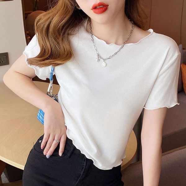 2021 new ice silk short sleeve t-shirt for women's slim fit in summer, White
2021 new ice silk short sleeve t-shirt for women's slim fit in summer, White