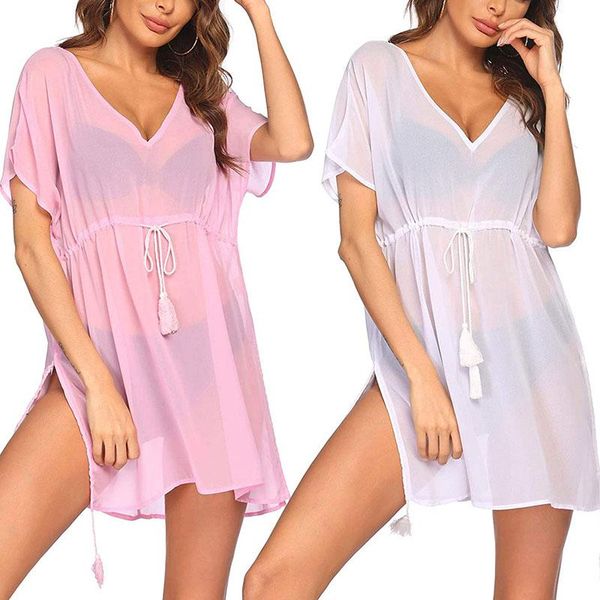 women's swimwear bikini cover ups high waist solid color deep v-neck split see through dress beachwear bathing suit, White;black
women's swimwear bikini cover ups high waist solid color deep v-neck split see through dress beachwear bathing suit, White;black