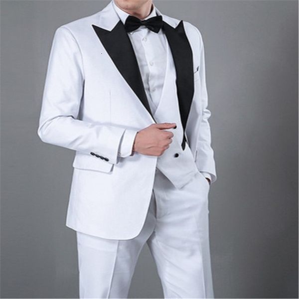 men's suits & blazers classic white male wedding suit of black lapel groom 3 fine men's fitting garments tuxedo jacket + pants ves, White;black
men's suits & blazers classic white male wedding suit of black lapel groom 3 fine men's fitting garments tuxedo jacket + pants ves, White;black