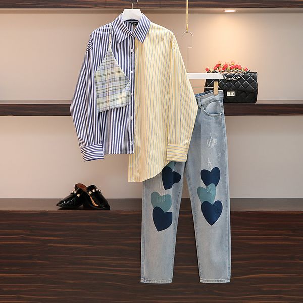 more size jean women's suit female stripe and demin pant two pieces set 2021 new fall clothes streetwear ewo1, White
more size jean women's suit female stripe and demin pant two pieces set 2021 new fall clothes streetwear ewo1, White