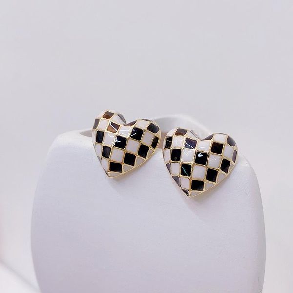 stud 14k real gold plating korean fashion jewelry simple black white oil drop checkerboard love earrings elegant women's, Golden;silver
stud 14k real gold plating korean fashion jewelry simple black white oil drop checkerboard love earrings elegant women's, Golden;silver