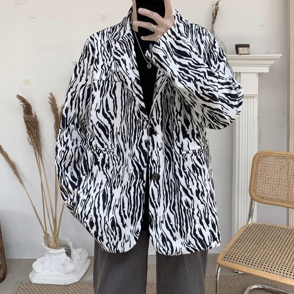 men's suits & blazers zebra pattern harajuku casual suit coat fashion loose autumn male streetwear jacket designer men clothing, White;black
men's suits & blazers zebra pattern harajuku casual suit coat fashion loose autumn male streetwear jacket designer men clothing, White;black
