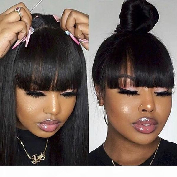 brazilian 13x6 deep part lace front human hair wigs with bangs straight glueless full lace wigs bleached knots transparent lace fringe wig, Black
brazilian 13x6 deep part lace front human hair wigs with bangs straight glueless full lace wigs bleached knots transparent lace fringe wig, Black