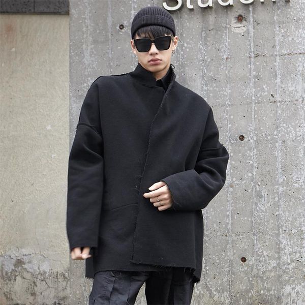 men's wool & blends winter japanese street hip hop fur edge design korean version of casual loose woolen coat, Black
men's wool & blends winter japanese street hip hop fur edge design korean version of casual loose woolen coat, Black