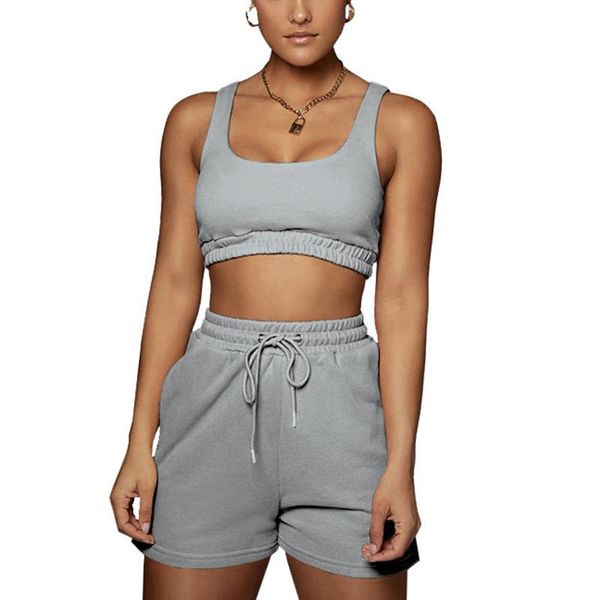 women's tracksuits olomlb 2021 summer fashion solid casual crop vest slender and short broek belt women twin elastic waist set, Gray
women's tracksuits olomlb 2021 summer fashion solid casual crop vest slender and short broek belt women twin elastic waist set, Gray
