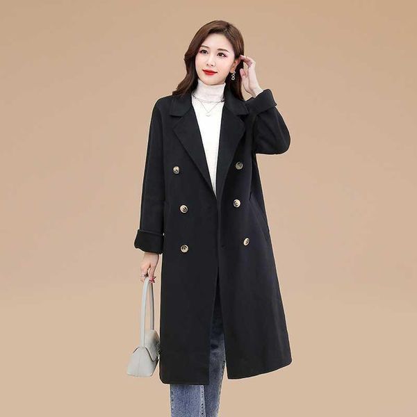 women's wool & blends 2021 fashion clothing autumn and winter double-sided coat long suit collar loose thin, Black
women's wool & blends 2021 fashion clothing autumn and winter double-sided coat long suit collar loose thin, Black