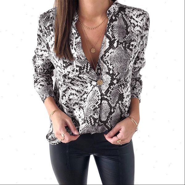 women snake skin print silk blouse women shirts long sleeve female tunic vintage fall casual satin blouses, White 
women snake skin print silk blouse women shirts long sleeve female tunic vintage fall casual satin blouses, White