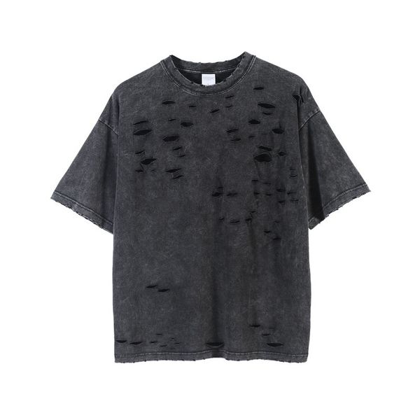 men solid color tshirts designer hole stree style tees casual short sleeved tees fashion men, White;black
men solid color tshirts designer hole stree style tees casual short sleeved tees fashion men, White;black