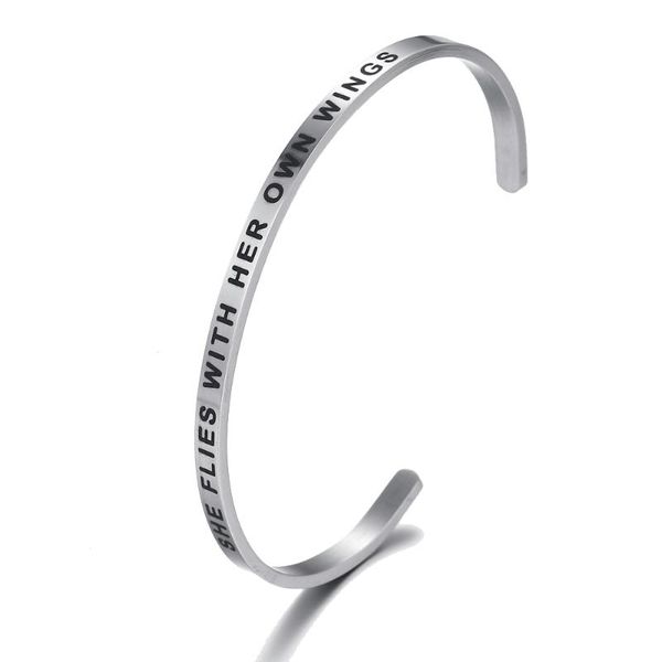 bangle arrival silver stainless steel bar she flies with her own custom engraved letter mantra bracelet for women gift, Black
bangle arrival silver stainless steel bar she flies with her own custom engraved letter mantra bracelet for women gift, Black