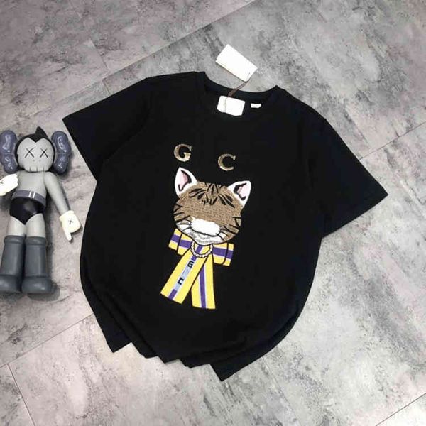 summer heavy industry embroidery cat round neck short sleeve female sequin letter fashion loose t-shirt top, White
summer heavy industry embroidery cat round neck short sleeve female sequin letter fashion loose t-shirt top, White