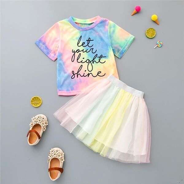 summer tie dyed clothing set for kids letter pattern t shirt rainbow tutu dress 2pcs suit clothes, White
summer tie dyed clothing set for kids letter pattern t shirt rainbow tutu dress 2pcs suit clothes, White