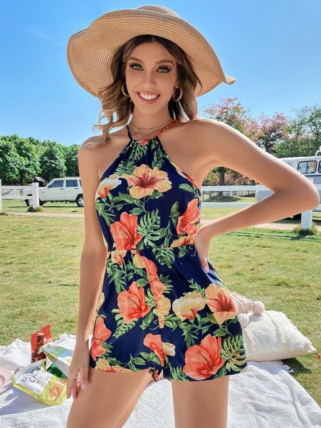 tropical print halter romper g9wu#, White
tropical print halter romper g9wu#, White