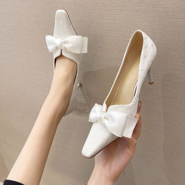 luxury dress shoes french elegant white high 2021 summer korean pointed bow thin heel's single wedding sho, Black
luxury dress shoes french elegant white high 2021 summer korean pointed bow thin heel's single wedding sho, Black
