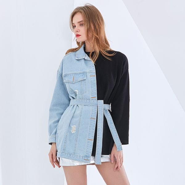 hit color patchwork denim jacket for women lapel long sleeve sashes lace up bowknot elegant jackets female fashion, Black;brown
hit color patchwork denim jacket for women lapel long sleeve sashes lace up bowknot elegant jackets female fashion, Black;brown