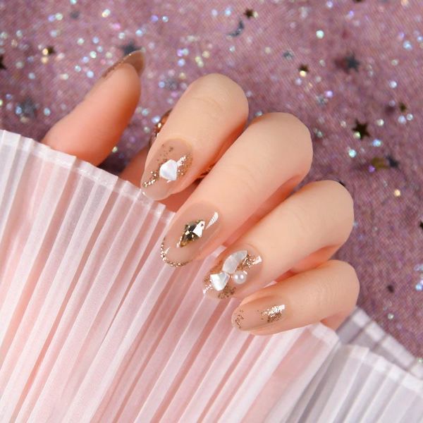 false nails nude color gold foil shell decoration wearable round head fake with glue girls hands deco ti, Red;gold
false nails nude color gold foil shell decoration wearable round head fake with glue girls hands deco ti, Red;gold