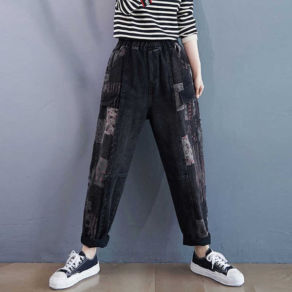 arrival autumn winter women elastic waist loose vintage jeans patchwork print cotton denim harem pants plus size m699 210608, Blue
arrival autumn winter women elastic waist loose vintage jeans patchwork print cotton denim harem pants plus size m699 210608, Blue