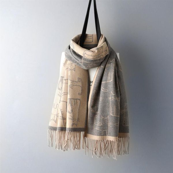 scarves korean version of the autumn and winter warmth fringe lady's shawl cartoon cute cat two-sided collision color scarf, Blue;gray
scarves korean version of the autumn and winter warmth fringe lady's shawl cartoon cute cat two-sided collision color scarf, Blue;gray