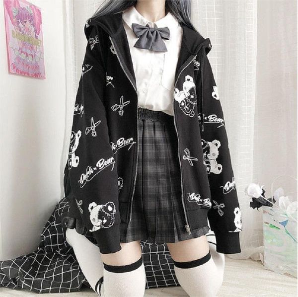 women's hoodies & sweatshirts gothic coat sweatshirt japanese woman harajuku zip up kawaii hoodie jacket cartoon bear print oversized, Black
women's hoodies & sweatshirts gothic coat sweatshirt japanese woman harajuku zip up kawaii hoodie jacket cartoon bear print oversized, Black