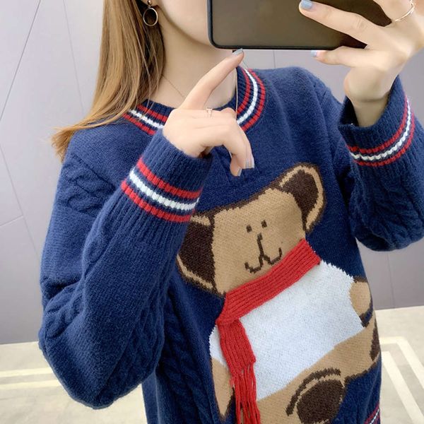 bear sweater pullover cocoon lazy wind autumn and winter wear 2021 new loose korean women's knitwear, White;black
bear sweater pullover cocoon lazy wind autumn and winter wear 2021 new loose korean women's knitwear, White;black
