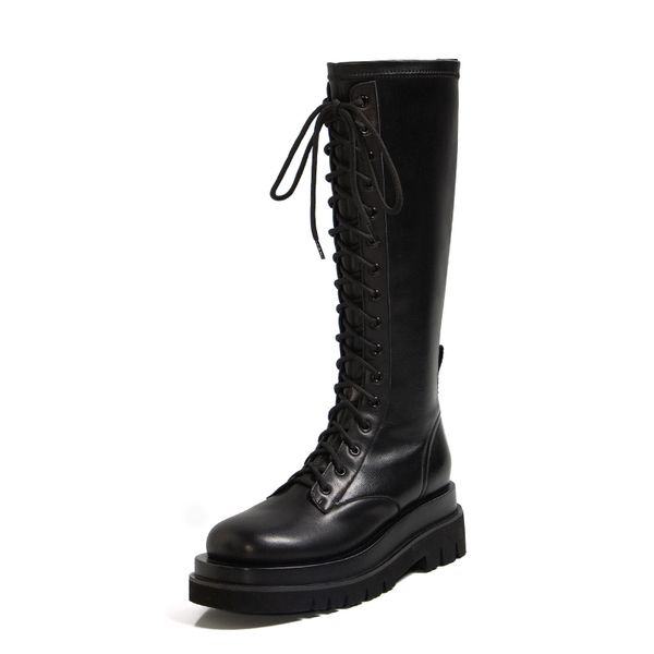 real leather woman knee boots fashion platform cross strap warm winter shoes woman thick heel short boot size 34-40, Black
real leather woman knee boots fashion platform cross strap warm winter shoes woman thick heel short boot size 34-40, Black