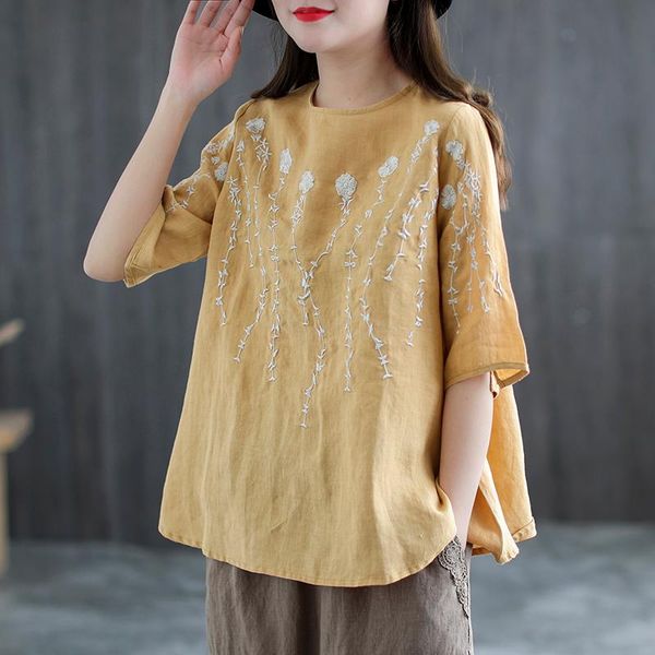 women's t-shirt johnature women embroidery floral t-shirts solid color summer clothes o-neck seven sleeve loose tees 2021 vintage tshir, White
women's t-shirt johnature women embroidery floral t-shirts solid color summer clothes o-neck seven sleeve loose tees 2021 vintage tshir, White