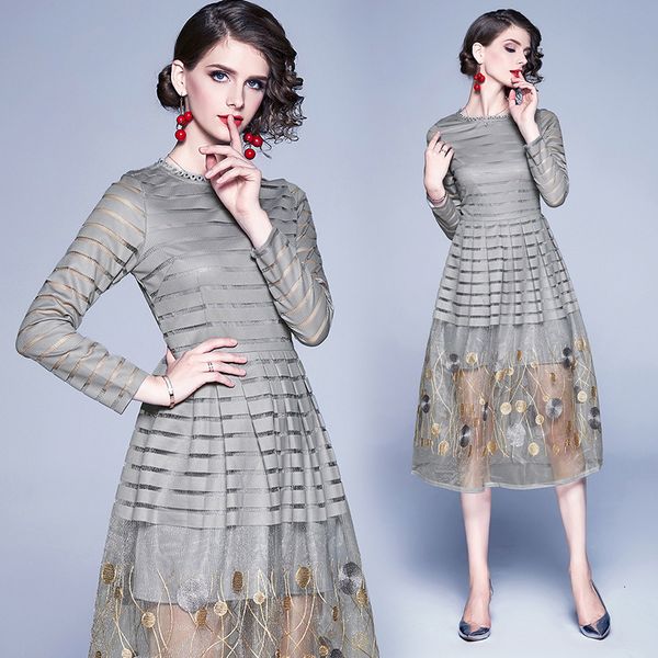 2021 new women midi summer elegant flower embroidery lace grey long sleeve o-neck party es female slim office qgon, Black;gray
2021 new women midi summer elegant flower embroidery lace grey long sleeve o-neck party es female slim office qgon, Black;gray