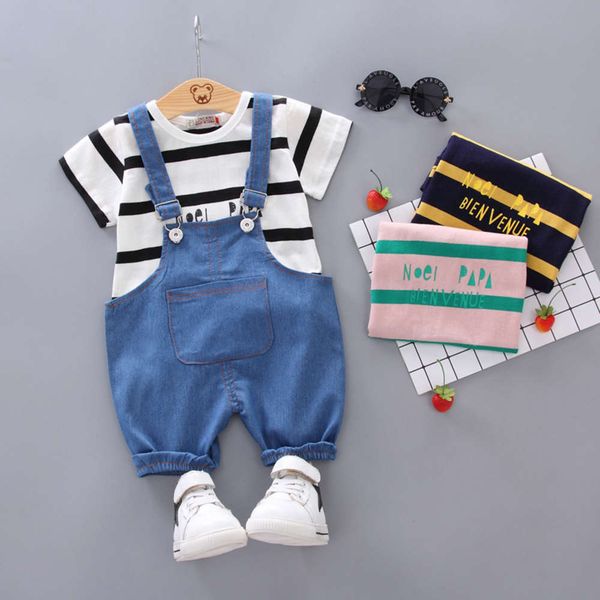 summer new children's wear boys' cotton stripe t-shirt + handsome denim suspenders short sleeve shorts suit, Blue
summer new children's wear boys' cotton stripe t-shirt + handsome denim suspenders short sleeve shorts suit, Blue
