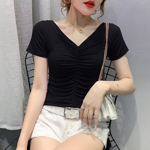 2021 new summer european clothes fashion v-neck drape t-shirt women ropa mujer bottoming shirt all match stretchy tees t07408 ifd6, White
2021 new summer european clothes fashion v-neck drape t-shirt women ropa mujer bottoming shirt all match stretchy tees t07408 ifd6, White