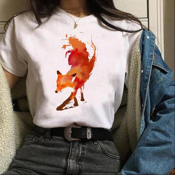 women t shirt womens graphic 90s trend watercolor fox printing short sleeve print clothes lady tees female t shirt, White
women t shirt womens graphic 90s trend watercolor fox printing short sleeve print clothes lady tees female t shirt, White