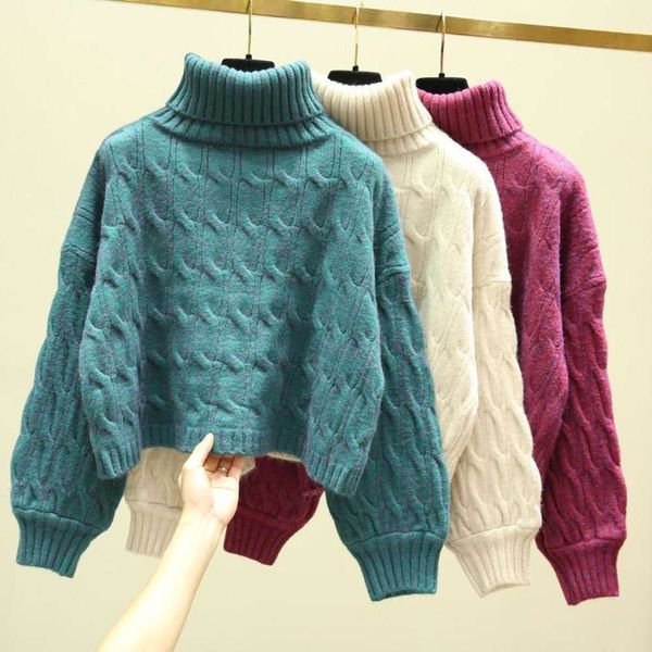 2021 new autumn and winter short thickened waist high neck women's lazy wind twist pullover sweater, White;black
2021 new autumn and winter short thickened waist high neck women's lazy wind twist pullover sweater, White;black
