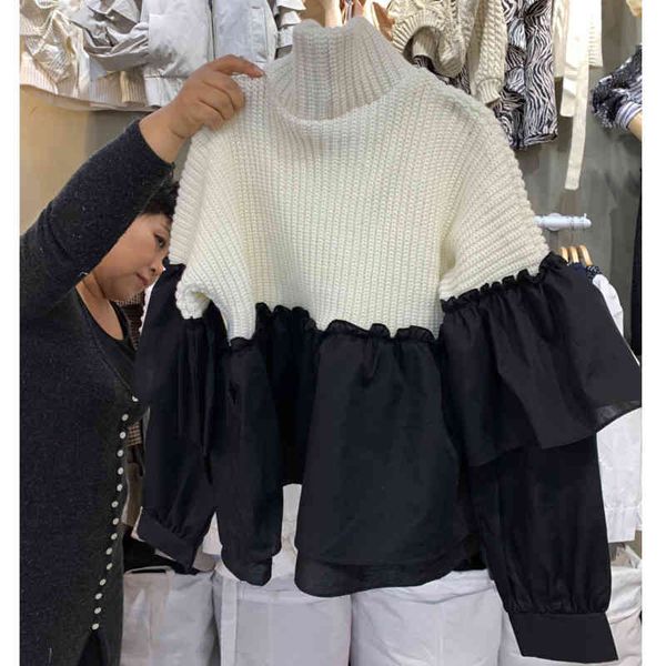 ewq - women's high neck ruffled knitted sweater, autumn and winter fashion 16e4412021, White;black
ewq - women's high neck ruffled knitted sweater, autumn and winter fashion 16e4412021, White;black