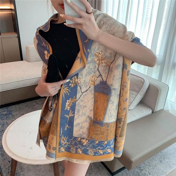 scarves winter women scarf floral vase print cashmere pashmina cape female thick warm blanket shawl wraps 180*65 cm, Blue;gray
scarves winter women scarf floral vase print cashmere pashmina cape female thick warm blanket shawl wraps 180*65 cm, Blue;gray