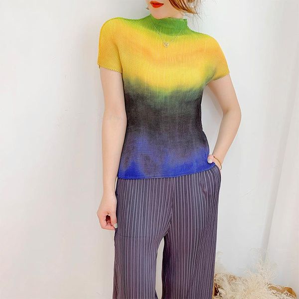 women's t-shirt pleated printed 2021 summer women yellow short sleeve half-high collar blouse shirt e293, White
women's t-shirt pleated printed 2021 summer women yellow short sleeve half-high collar blouse shirt e293, White