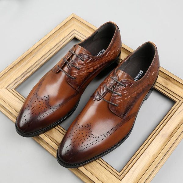 dress shoes fashion mens oxfords office genuine leather male formal prom, Black