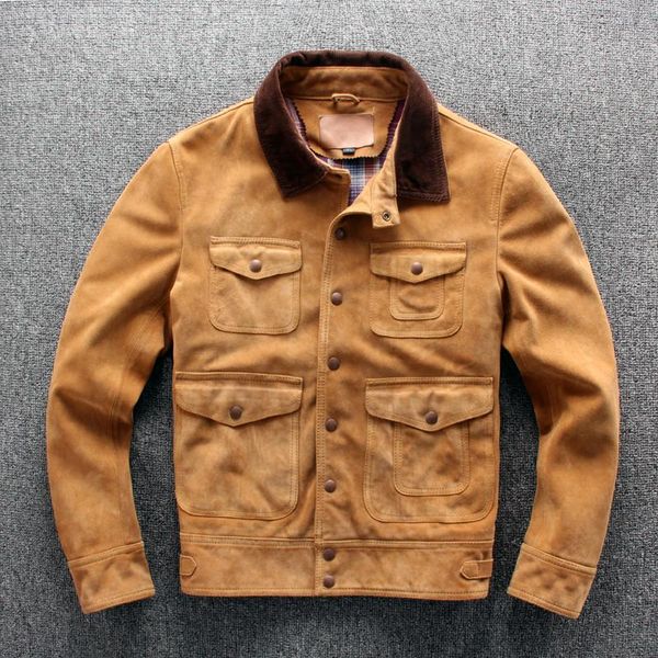 men's leather & faux 2021 safari style cow suede rl copy multi-pocket real coat men yellow single breasted casual jacket male, Black
men's leather & faux 2021 safari style cow suede rl copy multi-pocket real coat men yellow single breasted casual jacket male, Black