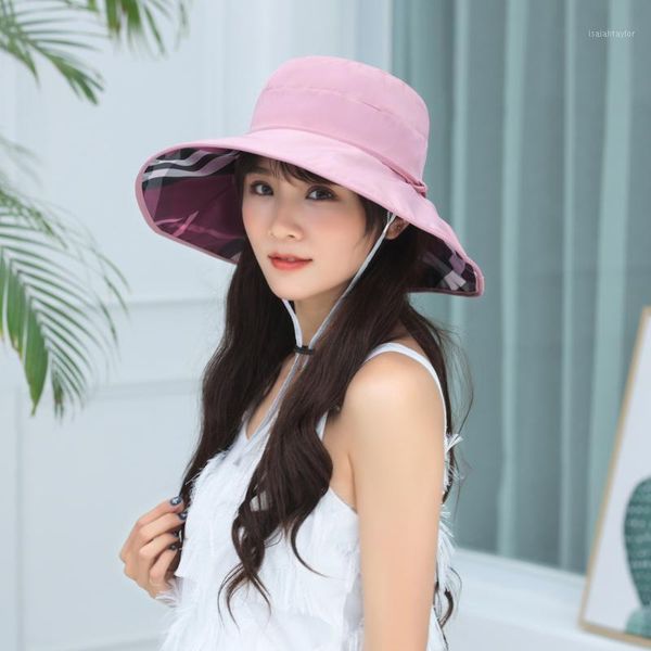 double sided sun hat summer sunscreen and sunshade cloth plaid big brim women's foldable spring piece berets, Blue;gray
double sided sun hat summer sunscreen and sunshade cloth plaid big brim women's foldable spring piece berets, Blue;gray